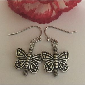 Silver Butterfly Dangle Earrings